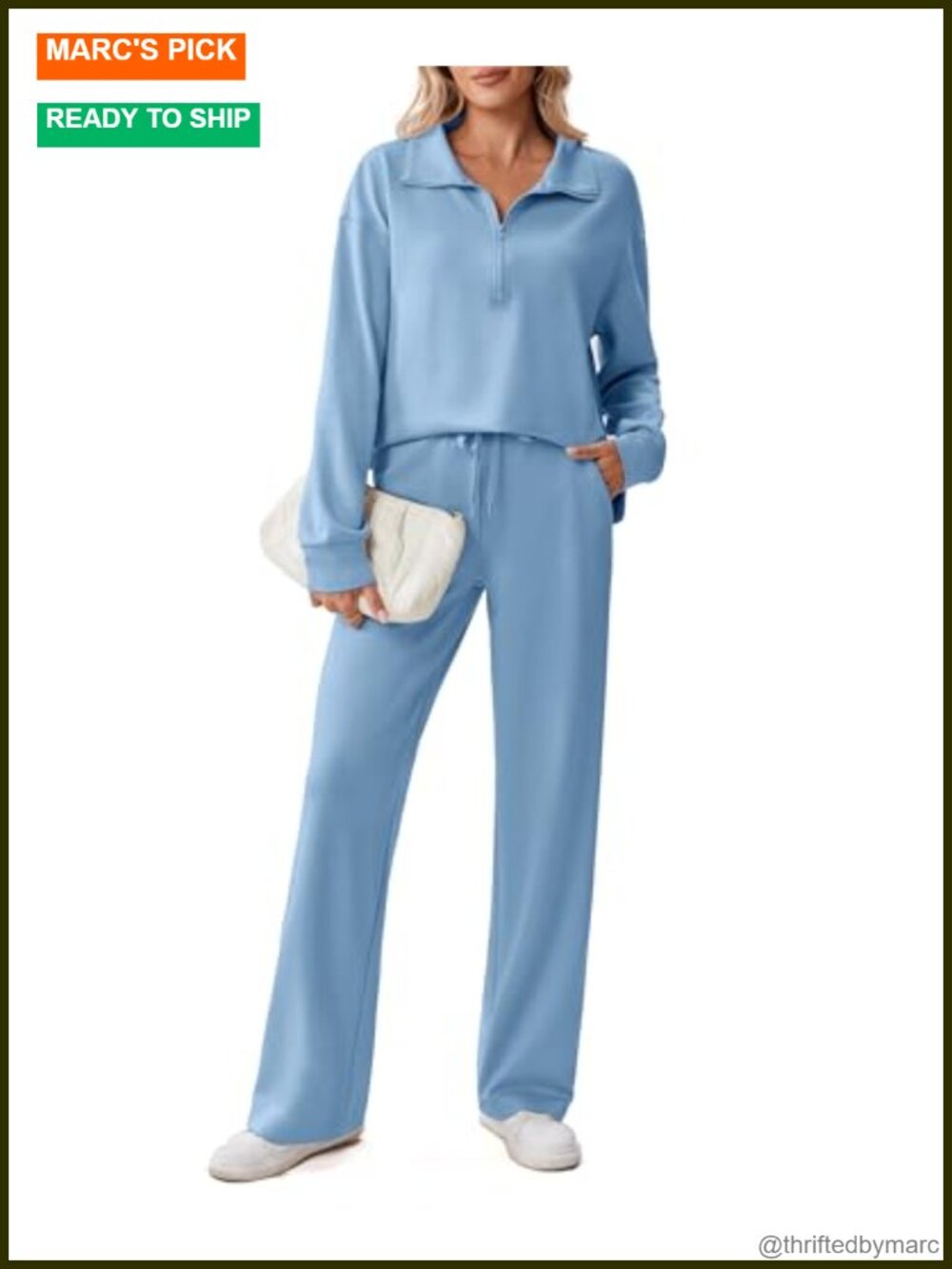 2 Piece Sweatsuit Set Half Zip Stand Collar Drop Shoulder Side Slits Drawstring